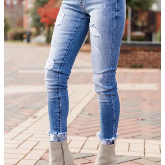 Medium Wash Mid Rise Distressed Jeans - Picture 14 of 14